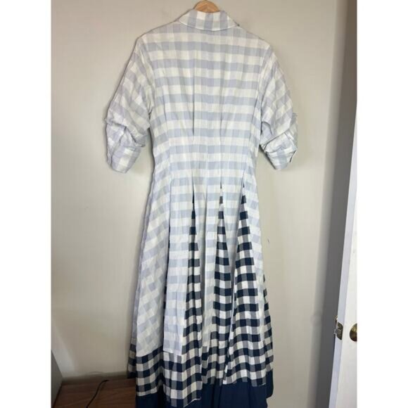 NEW Simkhai Jazz Frayed Paneled Checked Cotton Voile Midi Shirt Dress Size: XS - Picture 6 of 7